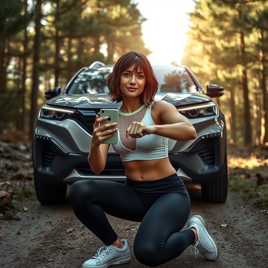 futuristic electric dacia spring and woman selfie by मुफ्त एआई छवि जनरेटर - बिना लॉगिन के✨ | AIGAZOU