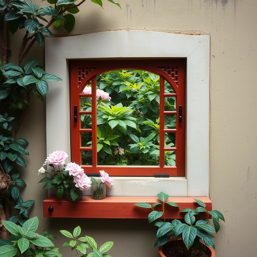 chinese garden flower window minimalist by मुफ्त एआई छवि जनरेटर - बिना लॉगिन के✨ | AIGAZOU