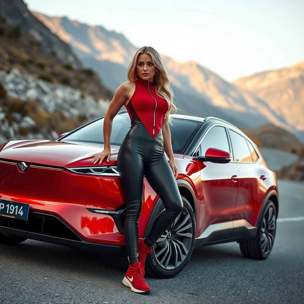 futuristic electric sports suv and stylish woman by मुफ्त एआई छवि जनरेटर - बिना लॉगिन के✨ | AIGAZOU