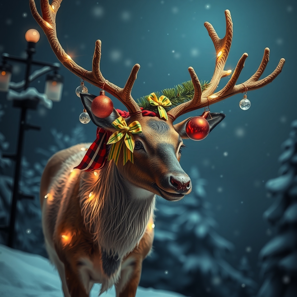 a realistic reindeer in a christmas snowy landscape by मुफ्त एआई छवि जनरेटर - बिना लॉगिन के✨ | AIGAZOU