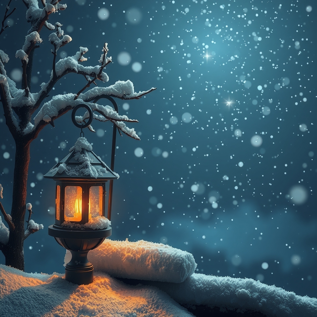 winter night with sparkling snow and warm lantern light by मुफ्त एआई छवि जनरेटर - बिना लॉगिन के✨ | AIGAZOU