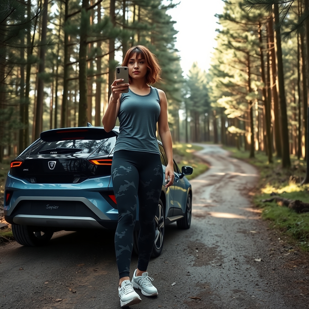 future electric suv and fit woman in harz by मुफ्त एआई छवि जनरेटर - बिना लॉगिन के✨ | AIGAZOU