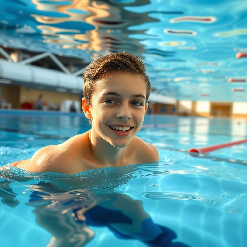 teenage boy swimming in a pool by 免费AI图像生成工具 | AIGAZOU