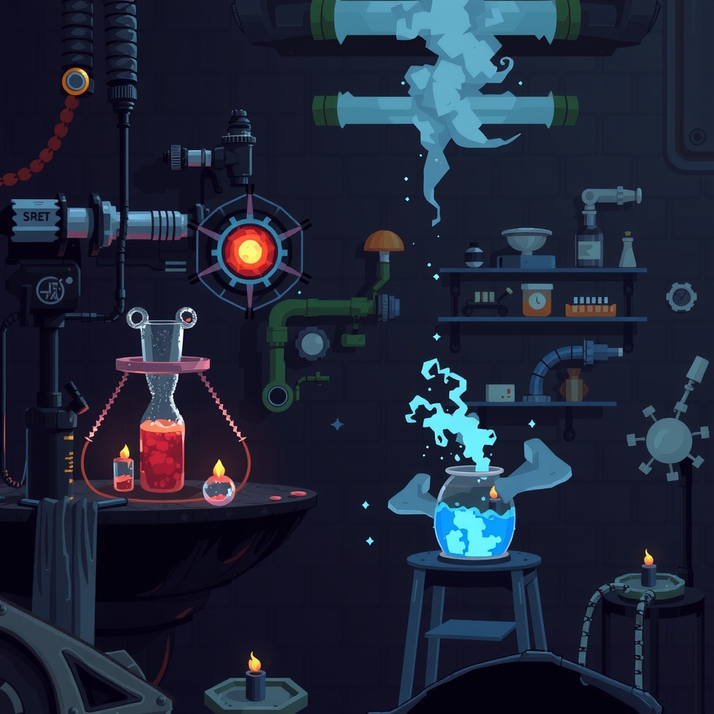 dark laboratory game illustration pixel image by मुफ्त एआई छवि जनरेटर - बिना लॉगिन के✨ | AIGAZOU