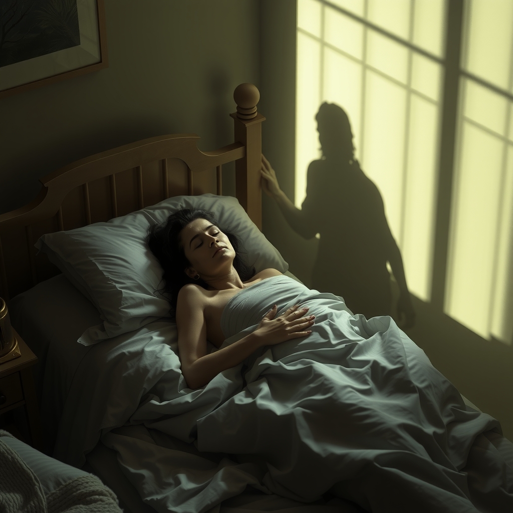 dying woman in bed shadow being jesus by Générateur d'images par IA gratuit - Aucune connexion nécessaire✨ | AIGAZOU