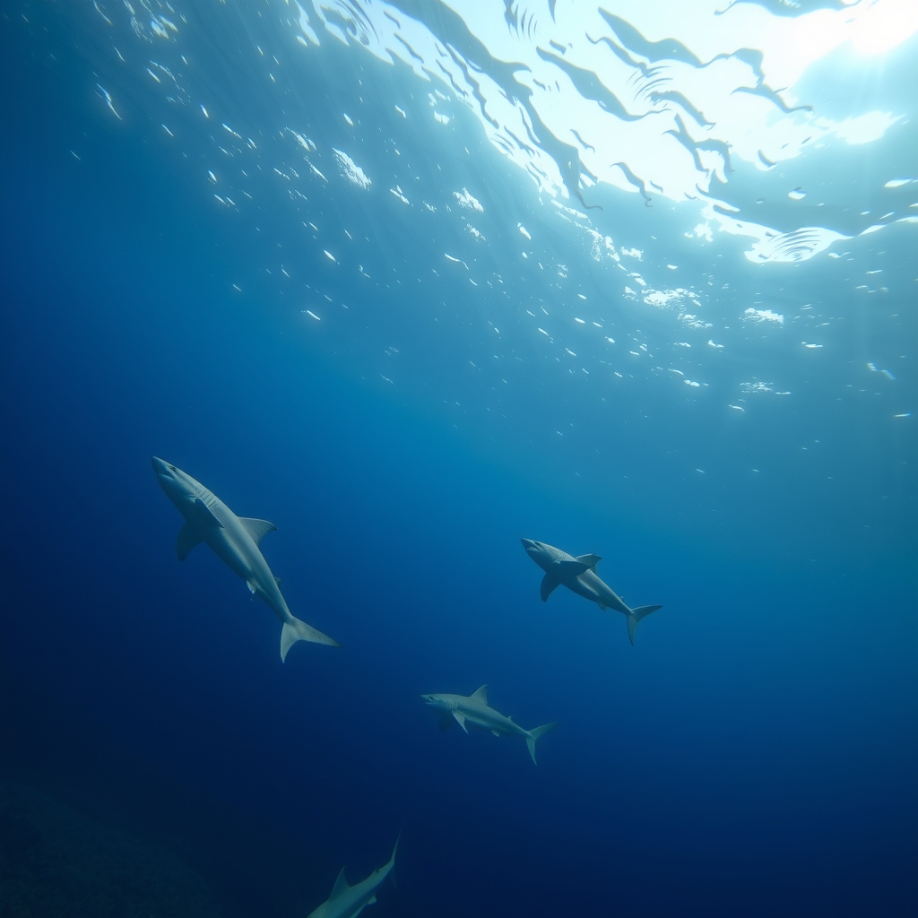 viewing sharks from below in the sea by मुफ्त एआई छवि जनरेटर - बिना लॉगिन के✨ | AIGAZOU