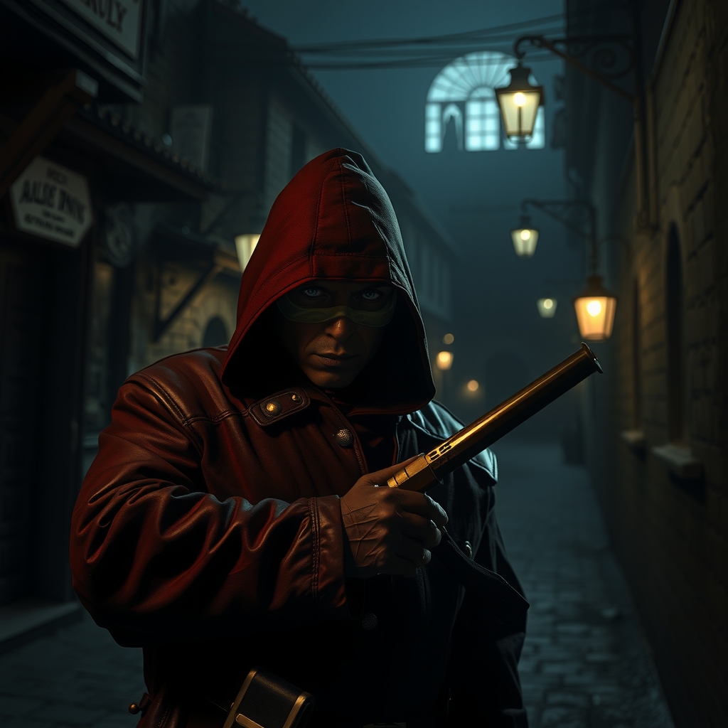 the robber in dark night in the old city by Free AI Image Generator & Maker - No login required✨ | AIGAZOU