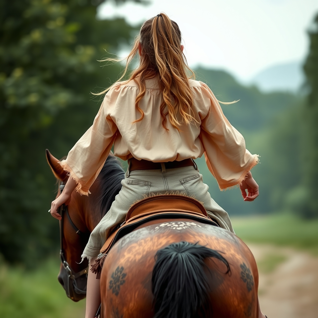 young woman riding horse torn skirt by मुफ्त एआई छवि जनरेटर - बिना लॉगिन के✨ | AIGAZOU