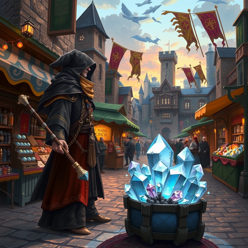 fantasy card illustration magical marketplace by मुफ्त एआई छवि जनरेटर - बिना लॉगिन के✨ | AIGAZOU