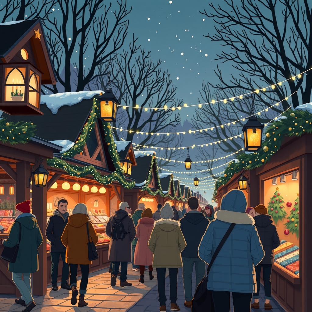 christmas market at night with warm lantern light by मुफ्त एआई छवि जनरेटर - बिना लॉगिन के✨ | AIGAZOU