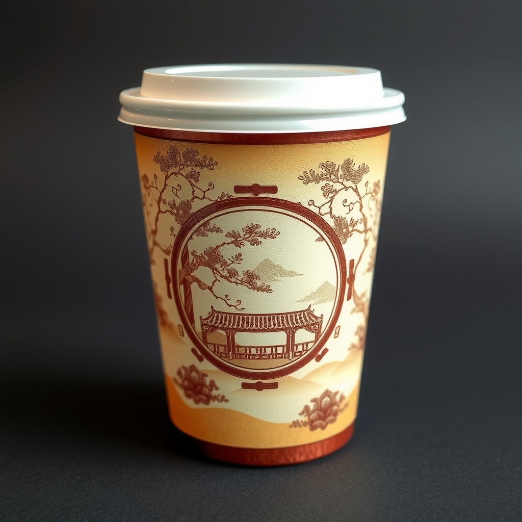 a beautiful chinese style milk tea cup sleeve and lid design by Générateur d'images par IA gratuit - Aucune connexion nécessaire✨ | AIGAZOU