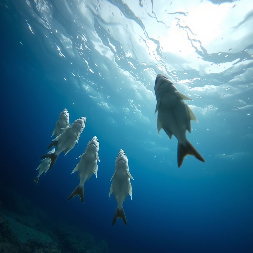 viewing a few fish from below in the sea by मुफ्त एआई छवि जनरेटर - बिना लॉगिन के✨ | AIGAZOU