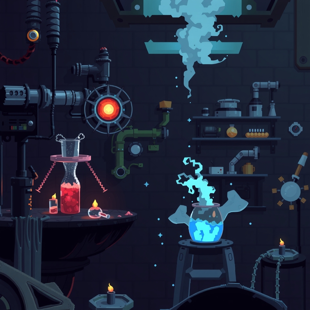 dark laboratory game illustration pixel image by मुफ्त एआई छवि जनरेटर - बिना लॉगिन के✨ | AIGAZOU