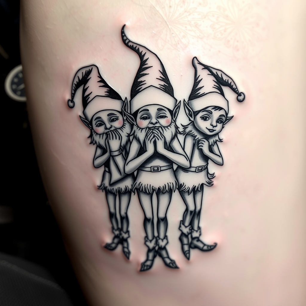 tattooed christmas elves black white no background by मुफ्त एआई छवि जनरेटर - बिना लॉगिन के✨ | AIGAZOU