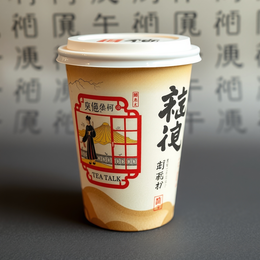 chinese style milk tea cup sleeve design by मुफ्त एआई छवि जनरेटर - बिना लॉगिन के✨ | AIGAZOU