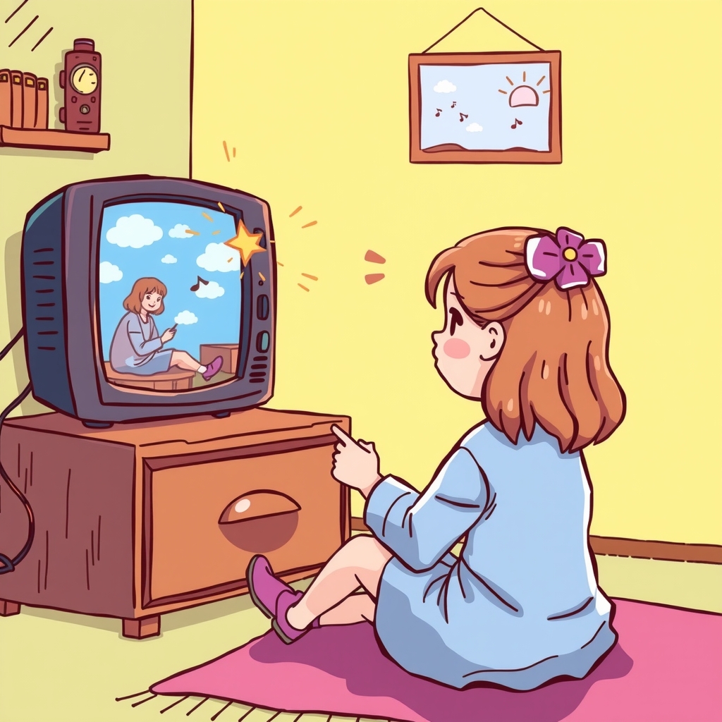 colorful illustration of a child watching tv by मुफ्त एआई छवि जनरेटर - बिना लॉगिन के✨ | AIGAZOU