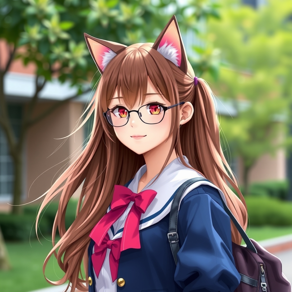 cat ear high school girl by मुफ्त एआई छवि जनरेटर - बिना लॉगिन के✨ | AIGAZOU