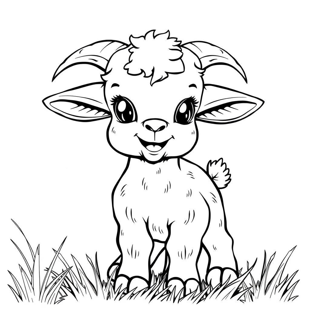 black and white happy goat baby drawing by मुफ्त एआई छवि जनरेटर - बिना लॉगिन के✨ | AIGAZOU