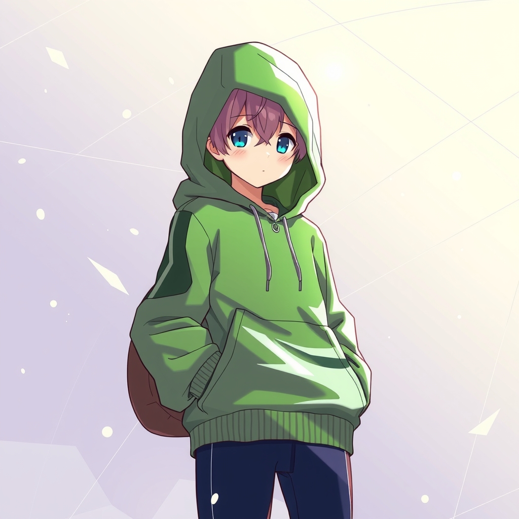 green hoodie boy anime style by मुफ्त एआई छवि जनरेटर - बिना लॉगिन के✨ | AIGAZOU