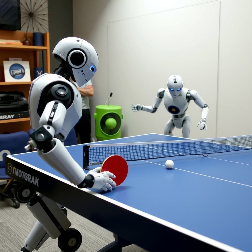 a table tennis game against a robot by Générateur d'images par IA gratuit - Aucune connexion nécessaire✨ | AIGAZOU