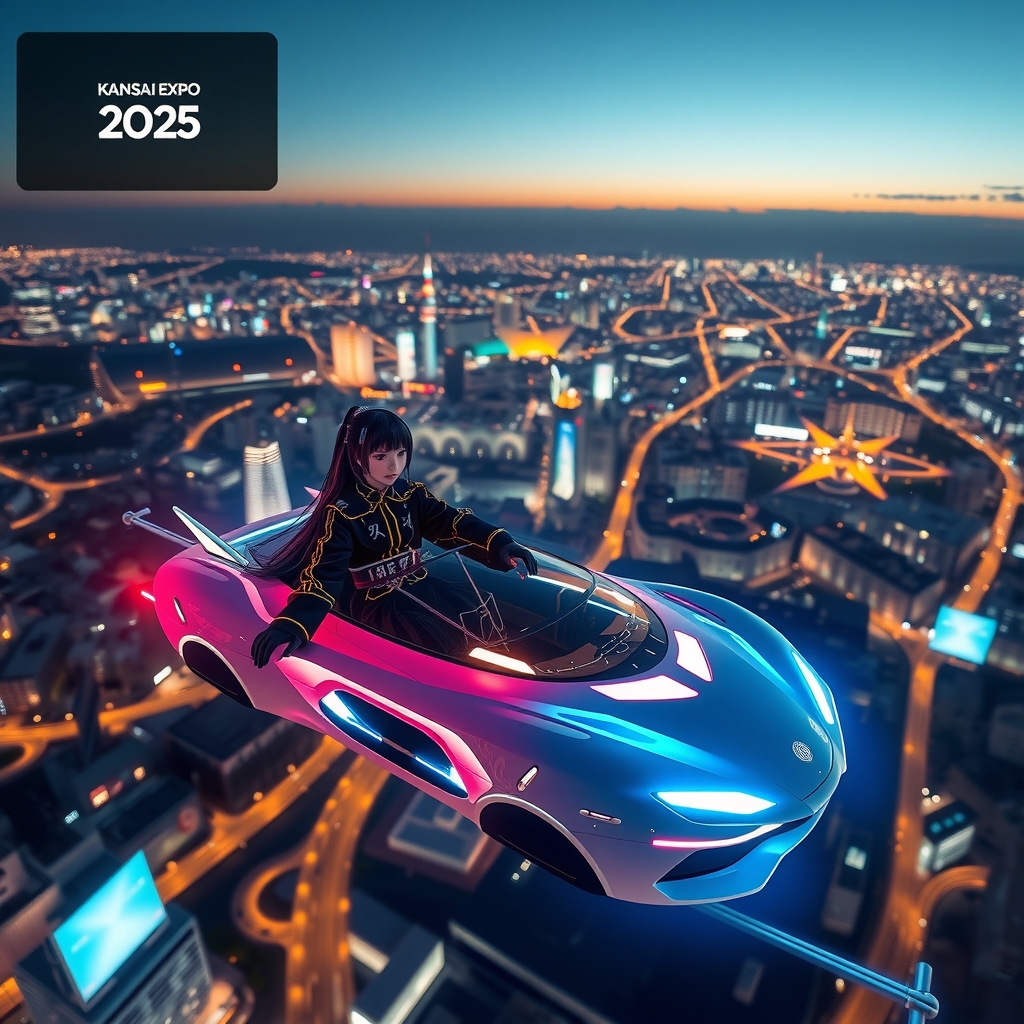 kansai expo 2025 flying car night osaka by मुफ्त एआई छवि जनरेटर - बिना लॉगिन के✨ | AIGAZOU