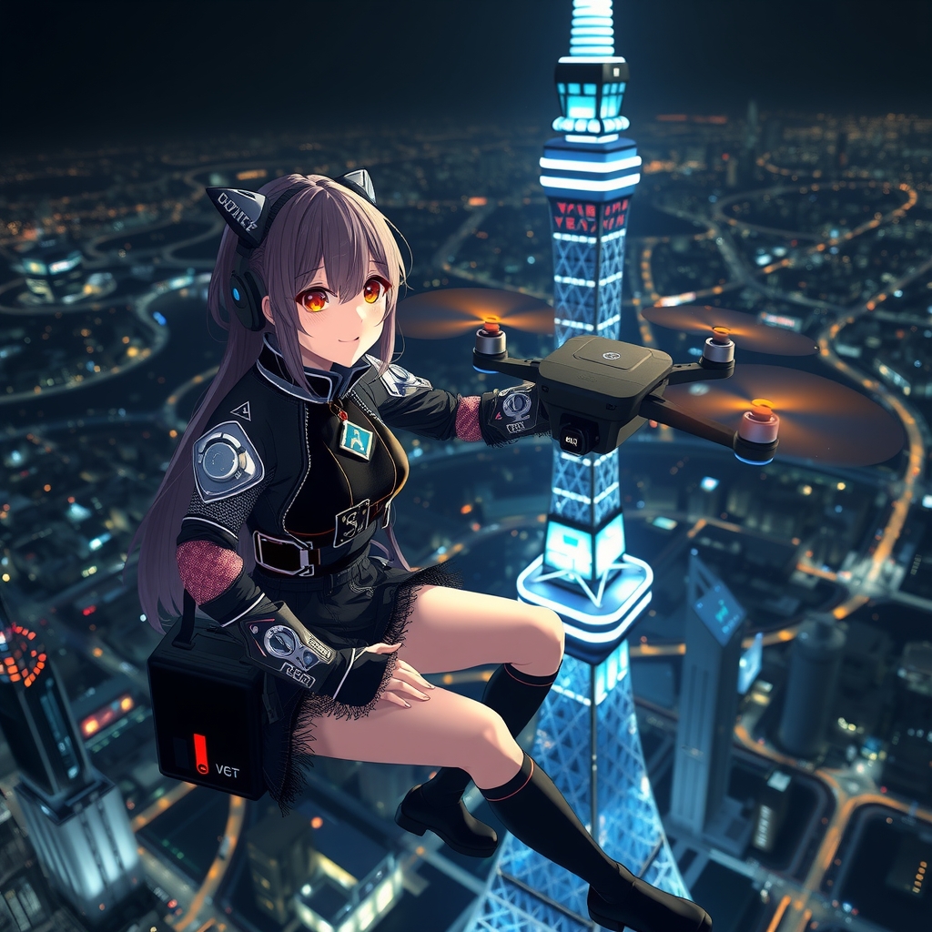 night skytree drone walk modern spy girl by मुफ्त एआई छवि जनरेटर - बिना लॉगिन के✨ | AIGAZOU