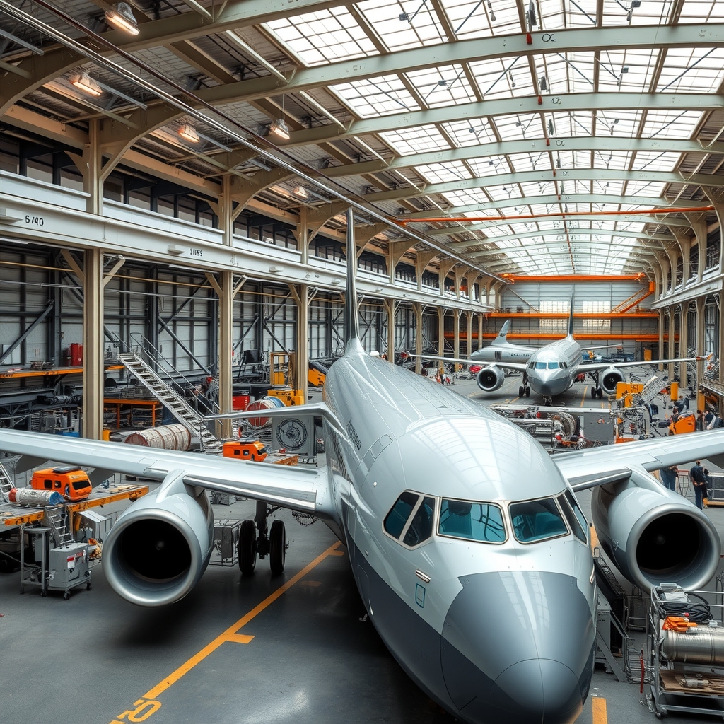 a modern airliner manufacturing factory by मुफ्त एआई छवि जनरेटर - बिना लॉगिन के✨ | AIGAZOU