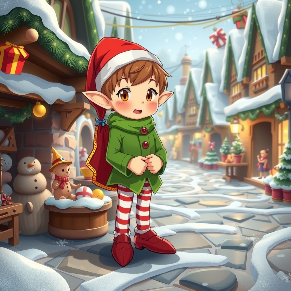 small christmas elf in christmas town by मुफ्त एआई छवि जनरेटर - बिना लॉगिन के✨ | AIGAZOU