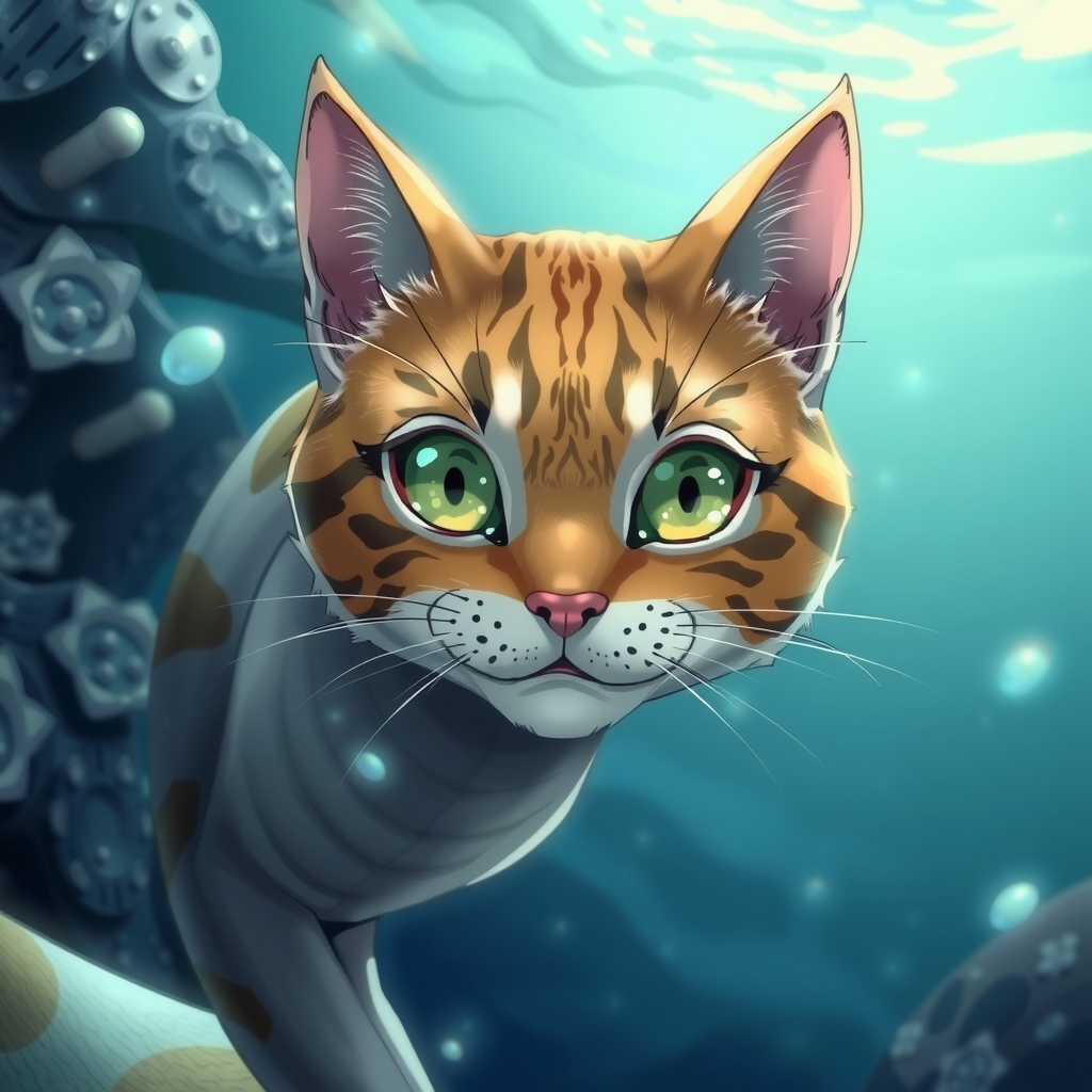 cat face sea snake body underwater anime by मुफ्त एआई छवि जनरेटर - बिना लॉगिन के✨ | AIGAZOU