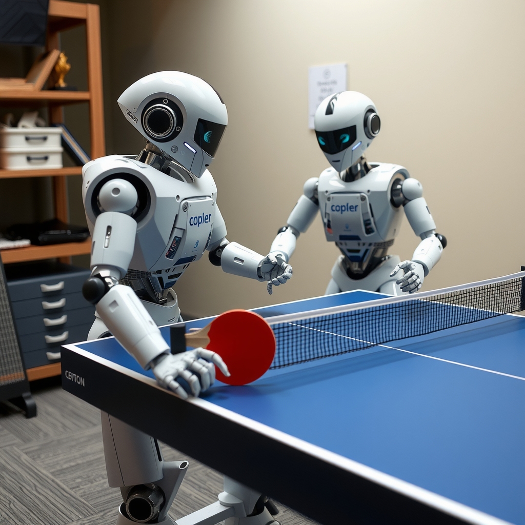 two robots playing table tennis by मुफ्त एआई छवि जनरेटर - बिना लॉगिन के✨ | AIGAZOU