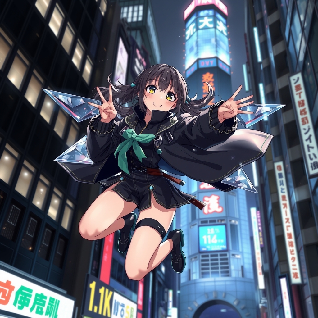 fly through shinjuku night sky modern spy ninja girl by मुफ्त एआई छवि जनरेटर - बिना लॉगिन के✨ | AIGAZOU