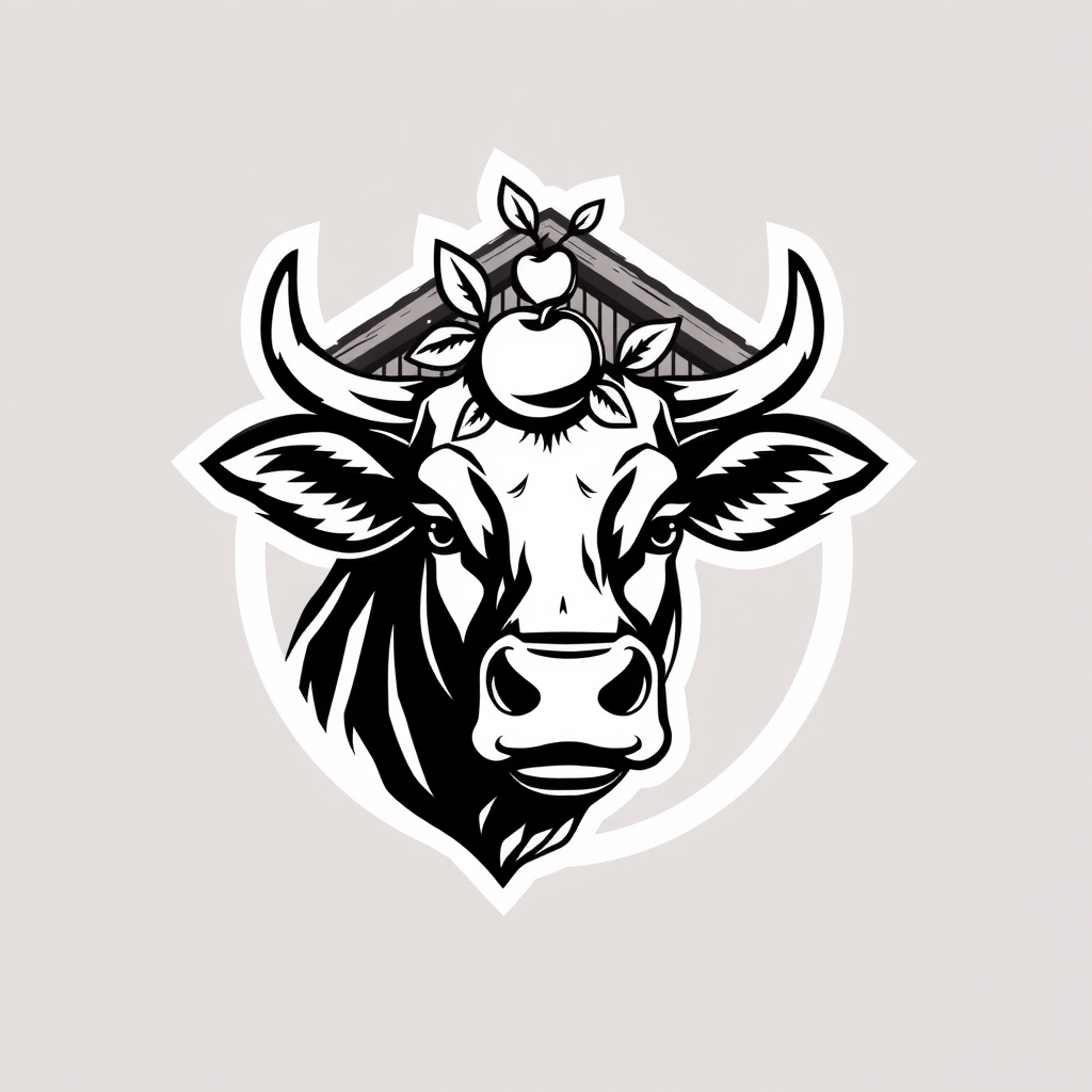 logo black white cattle head pig apple tree barn roof by मुफ्त एआई छवि जनरेटर - बिना लॉगिन के✨ | AIGAZOU