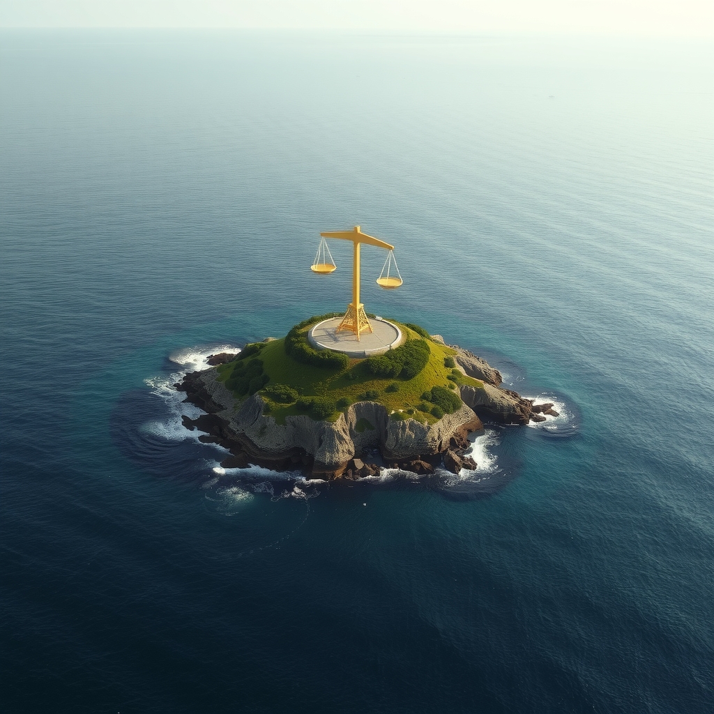 a small island with a large golden scale by Générateur d'images par IA gratuit - Aucune connexion nécessaire✨ | AIGAZOU