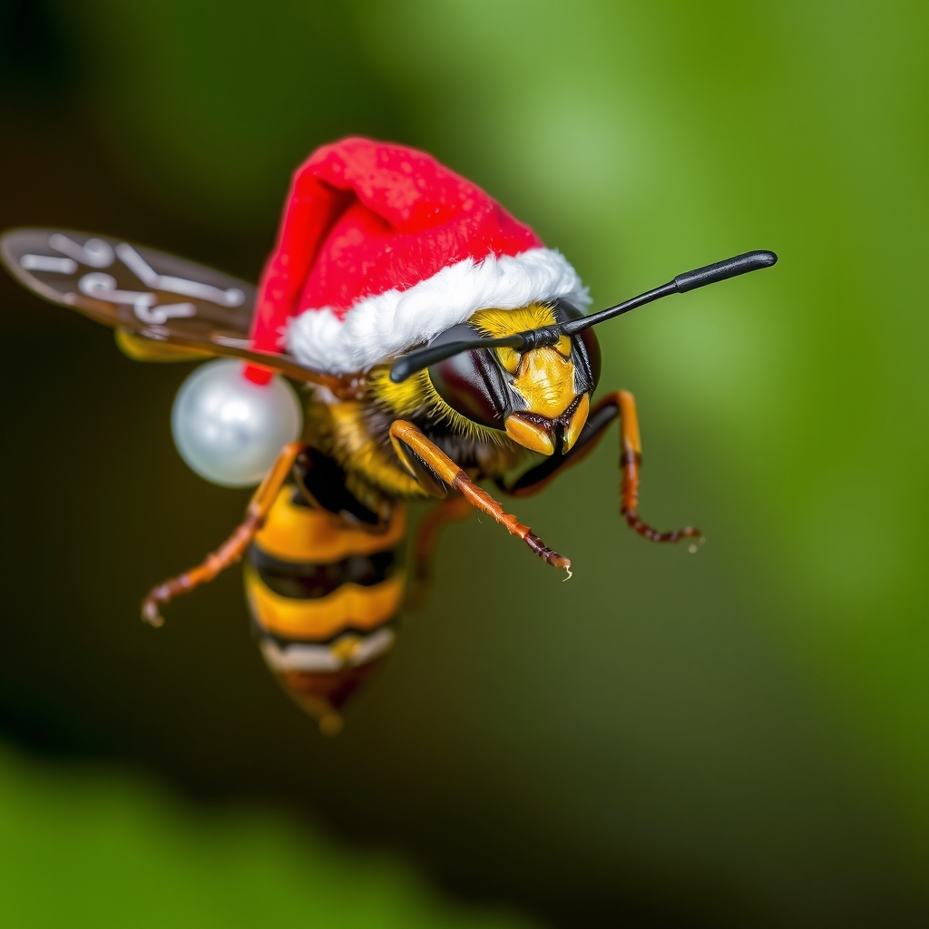 an asian hornet flying with a christmas hat by मुफ्त एआई छवि जनरेटर - बिना लॉगिन के✨ | AIGAZOU