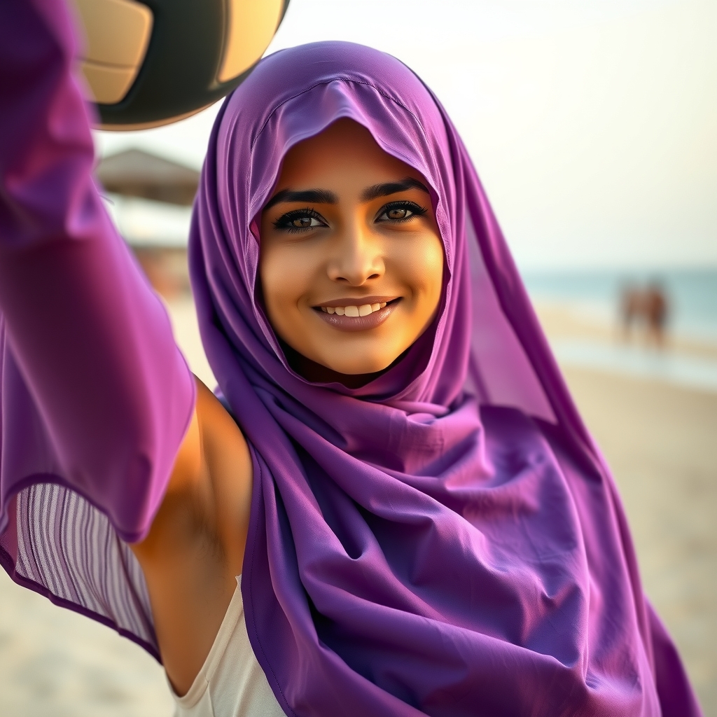 beautiful arab woman with brown eyes playing volleyball by मुफ्त एआई छवि जनरेटर - बिना लॉगिन के✨ | AIGAZOU