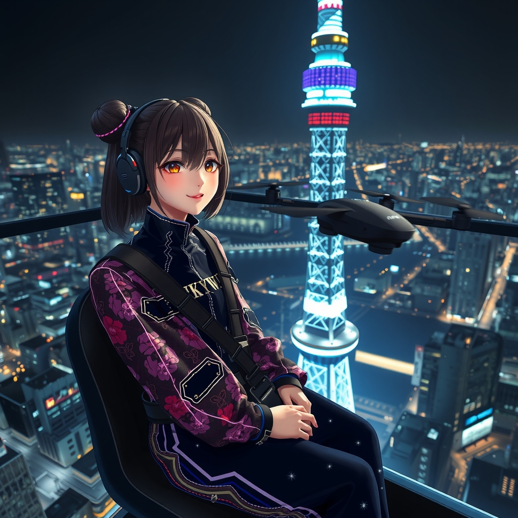 night skytree drone walk modern spy by मुफ्त एआई छवि जनरेटर - बिना लॉगिन के✨ | AIGAZOU