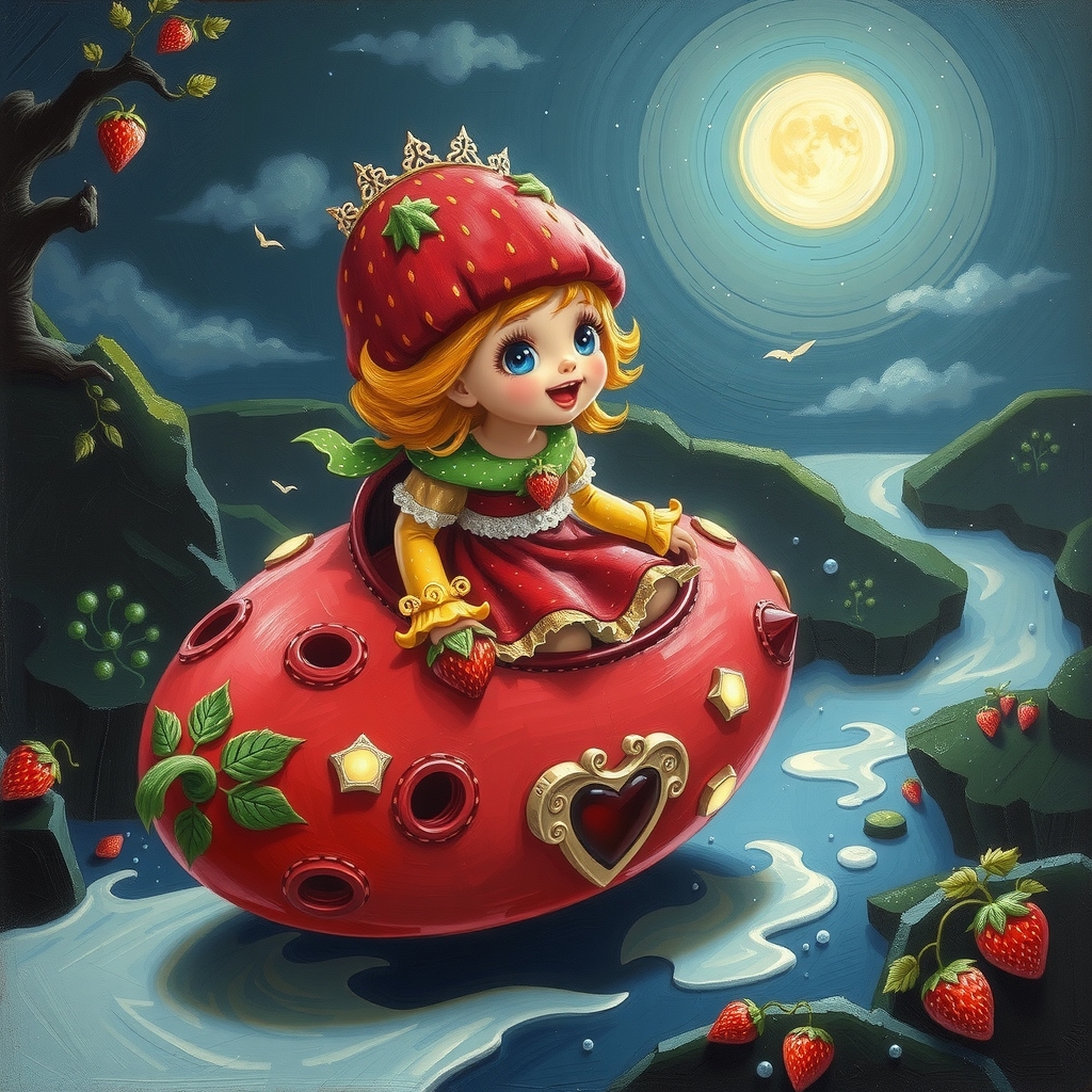 young strawberry princess strawberry spaceship milk river night painting by मुफ्त एआई छवि जनरेटर - बिना लॉगिन के✨ | AIGAZOU