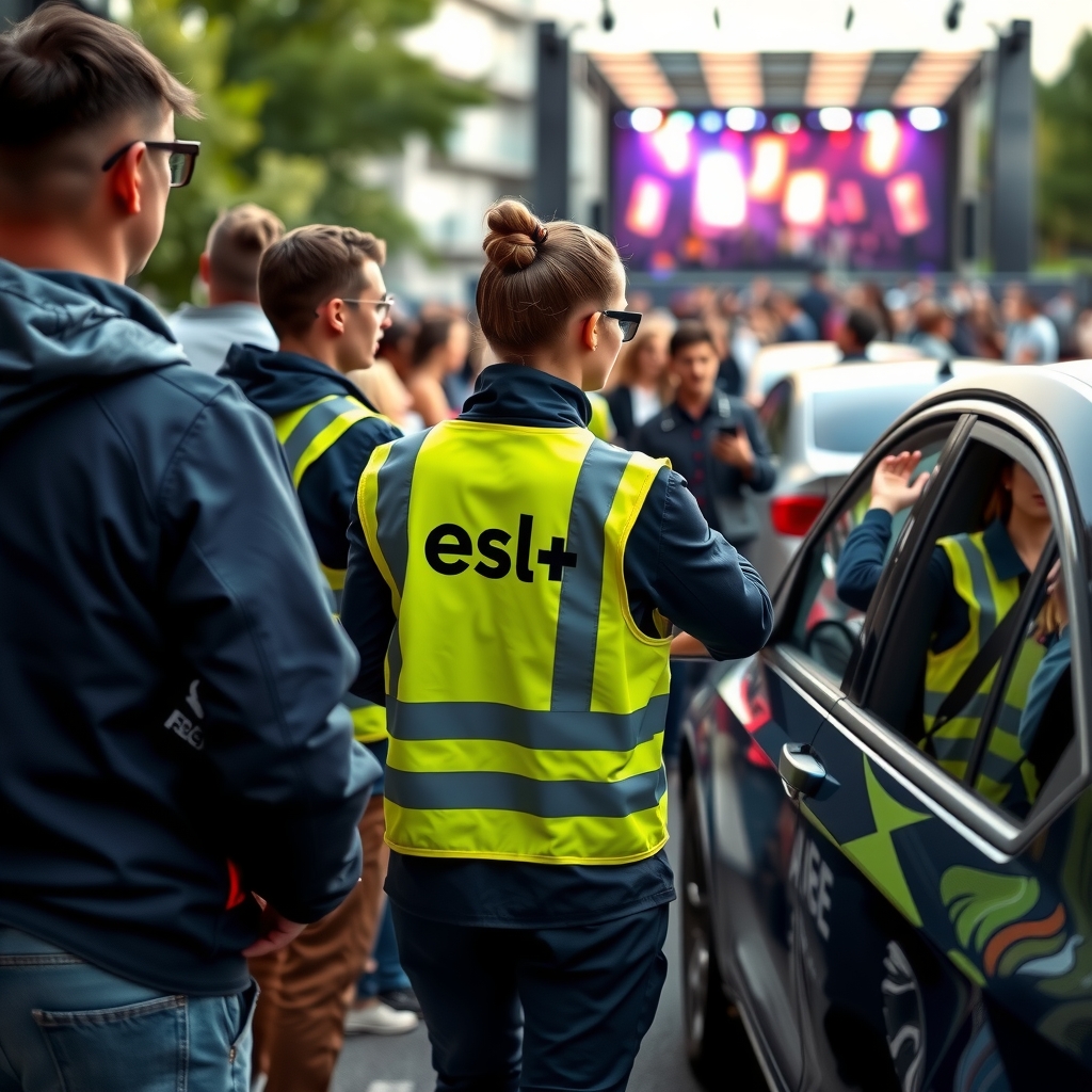 parking management staff assigning spaces at rock concert by मुफ्त एआई छवि जनरेटर - बिना लॉगिन के✨ | AIGAZOU