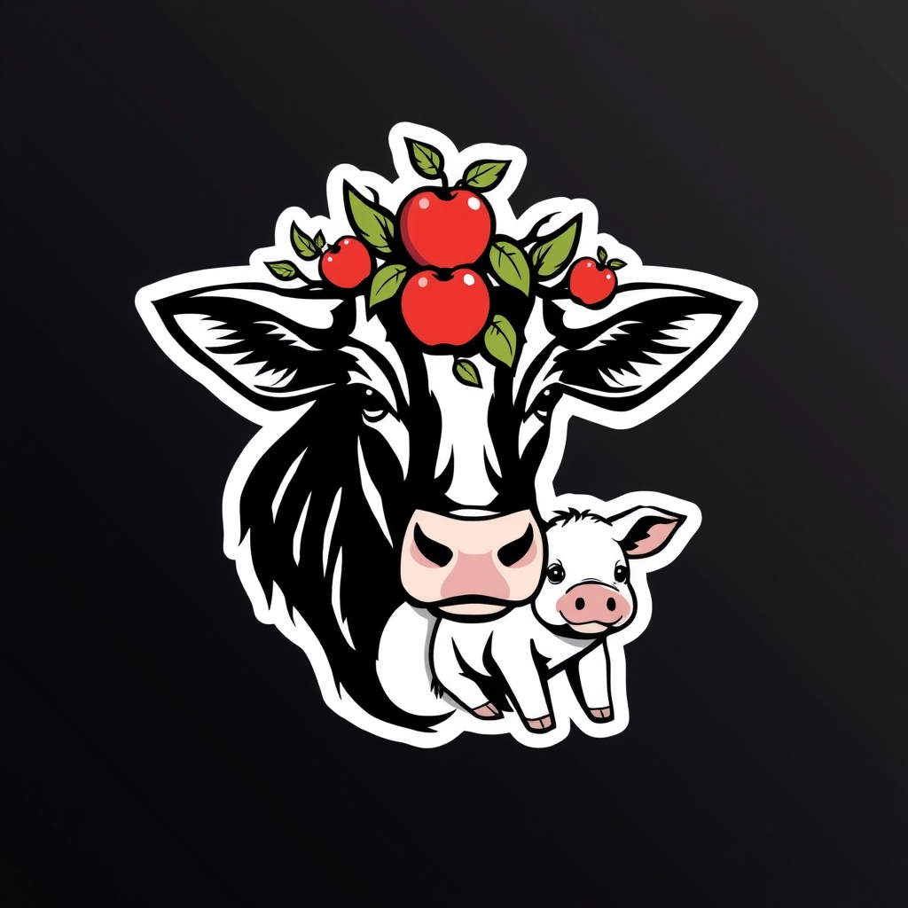 logo rinderkopf schwein apfelbaum kuh ferkel schwarz weiss by मुफ्त एआई छवि जनरेटर - बिना लॉगिन के✨ | AIGAZOU