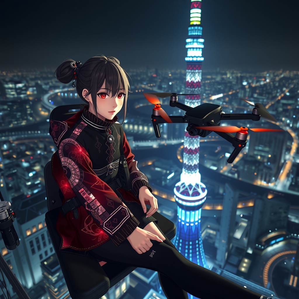 night skytree drone walk modern spy girl by मुफ्त एआई छवि जनरेटर - बिना लॉगिन के✨ | AIGAZOU