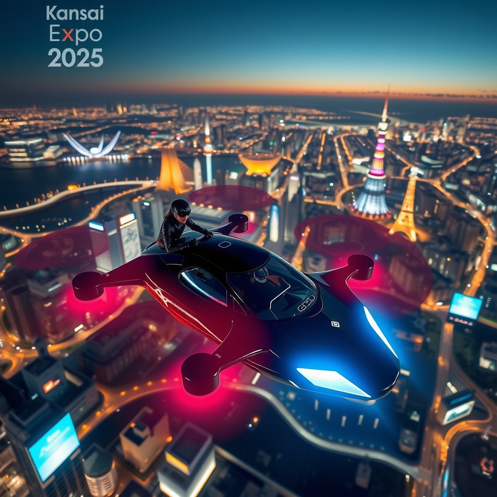 kansai expo 2025 flying car night osaka by मुफ्त एआई छवि जनरेटर - बिना लॉगिन के✨ | AIGAZOU