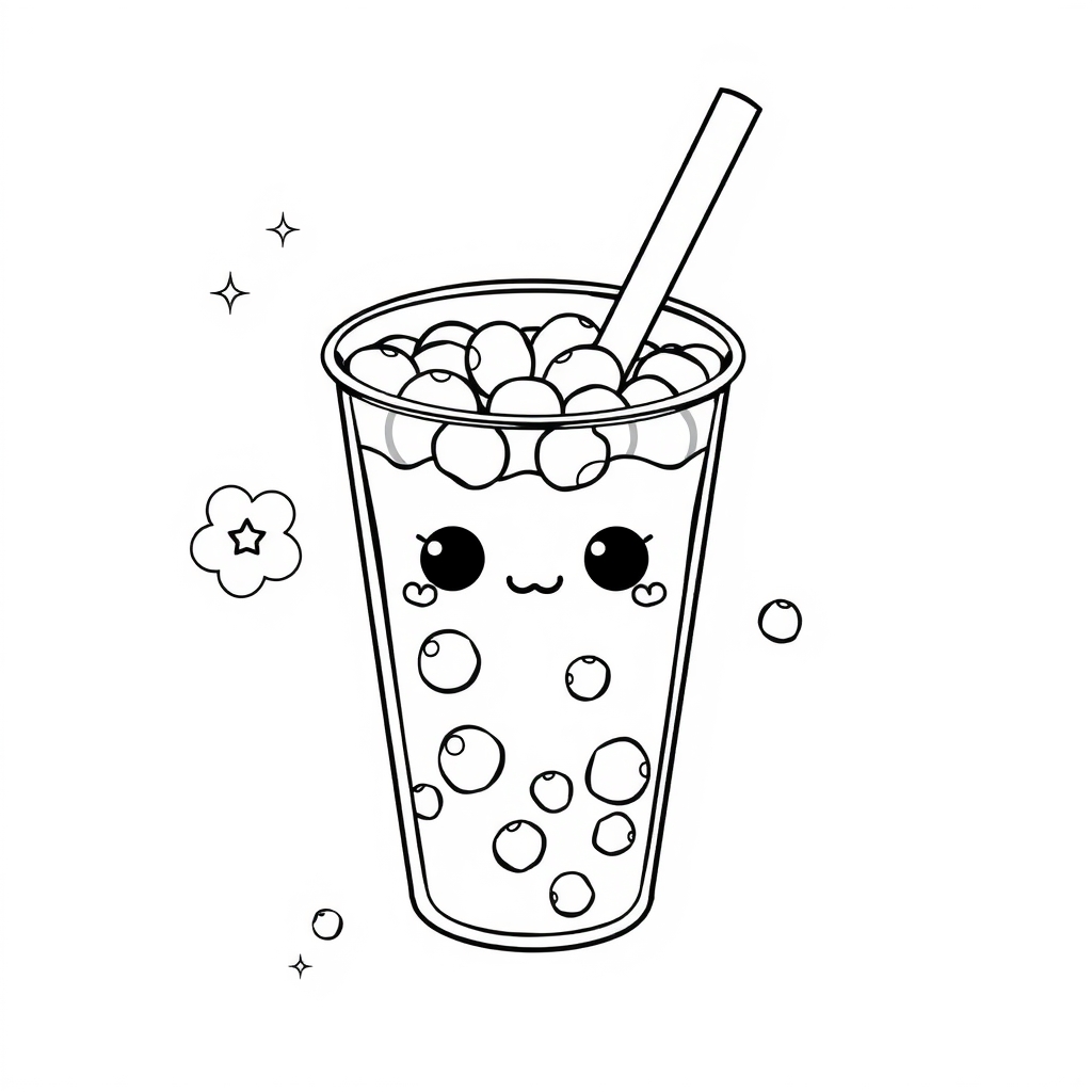 fine black lines no shading black white bubble tea kawaii style by मुफ्त एआई छवि जनरेटर - बिना लॉगिन के✨ | AIGAZOU