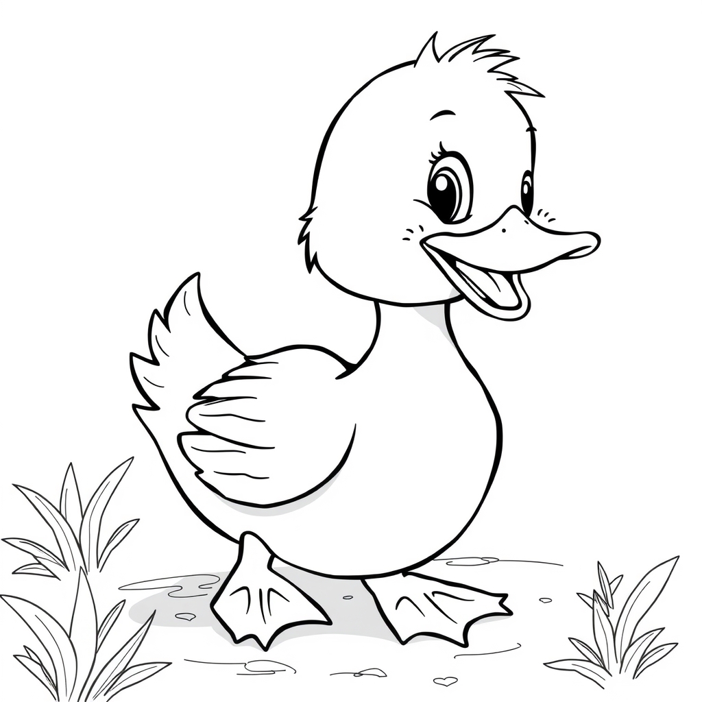 fine black lines no shading black white happy duck baby by मुफ्त एआई छवि जनरेटर - बिना लॉगिन के✨ | AIGAZOU