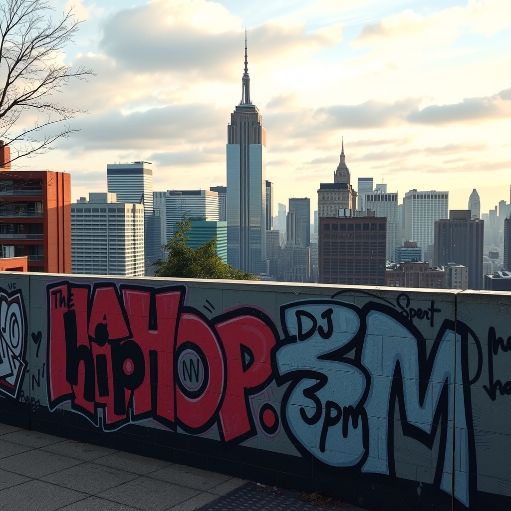 new york skyline with graffiti for hiphop rap and dj by मुफ्त एआई छवि जनरेटर - बिना लॉगिन के✨ | AIGAZOU