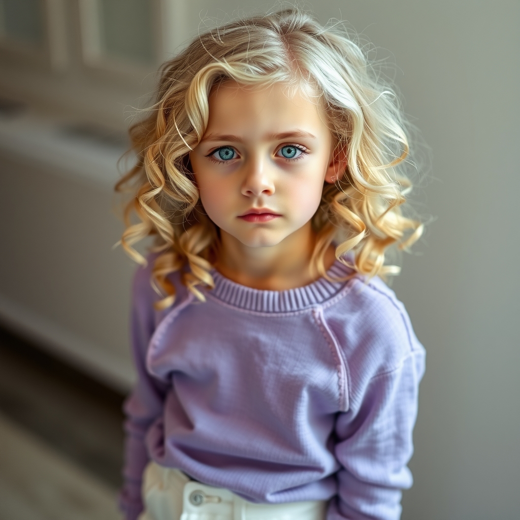 young girl with blonde curly hair and green eyes by मुफ्त एआई छवि जनरेटर - बिना लॉगिन के✨ | AIGAZOU