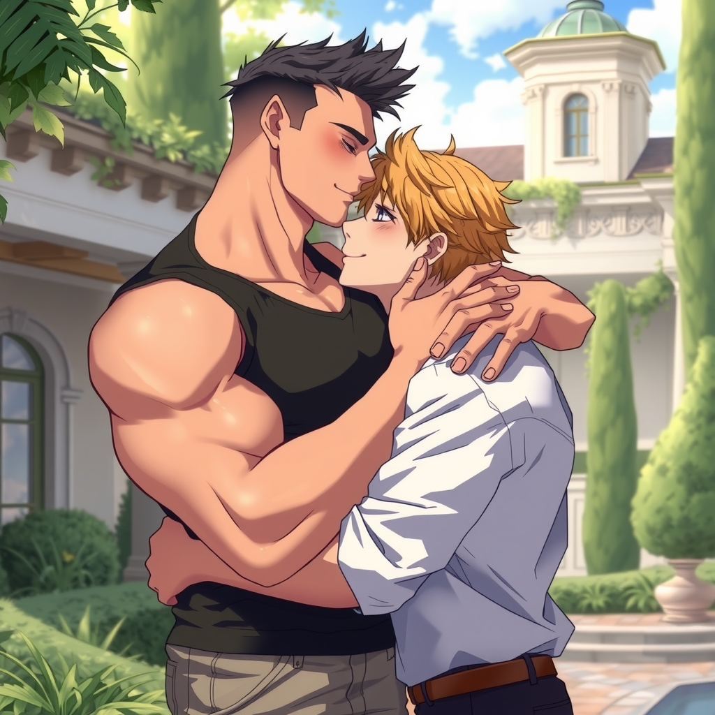 two men in love embrace and kiss by 免费AI图像生成工具 | AIGAZOU