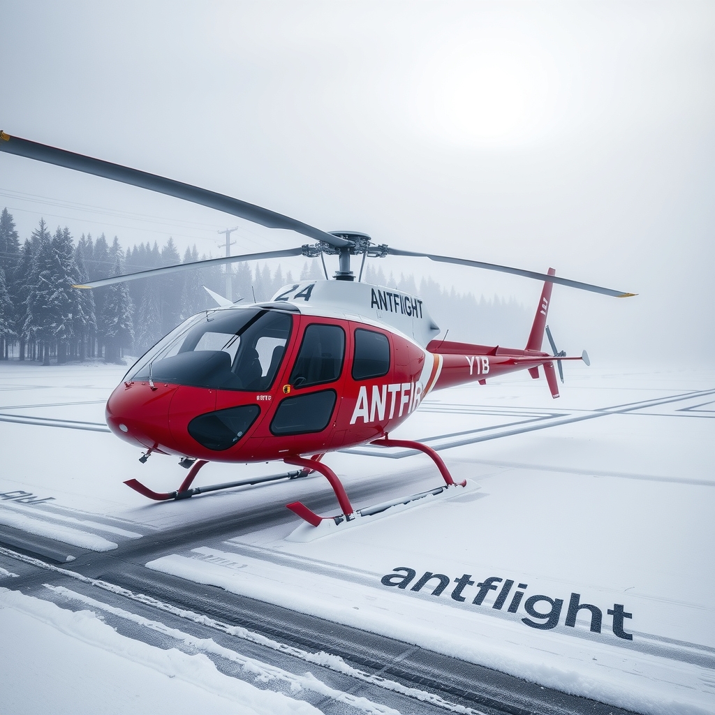 a small helicopter written on the front antflight ytb with snow by 免费AI图像生成工具 | AIGAZOU