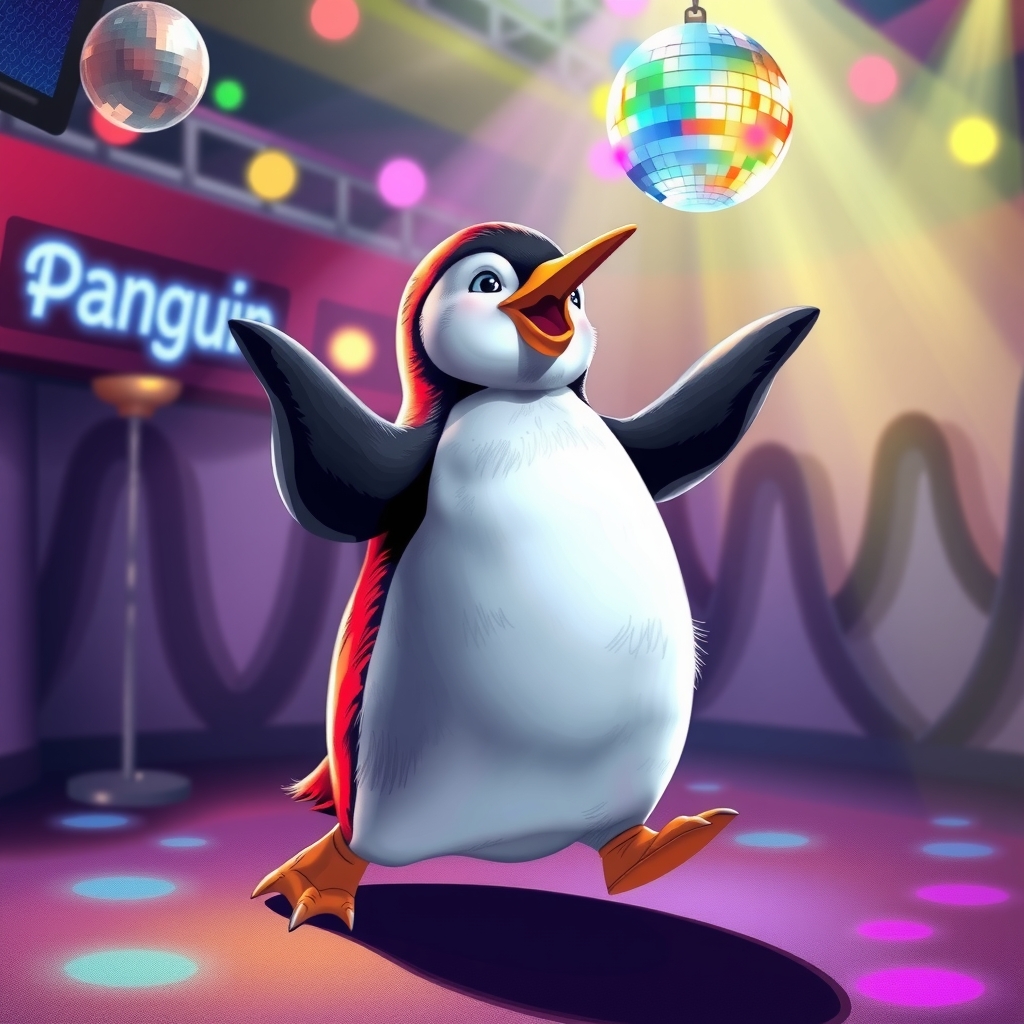 a dancing penguin at a disco club by मुफ्त एआई छवि जनरेटर - बिना लॉगिन के✨ | AIGAZOU