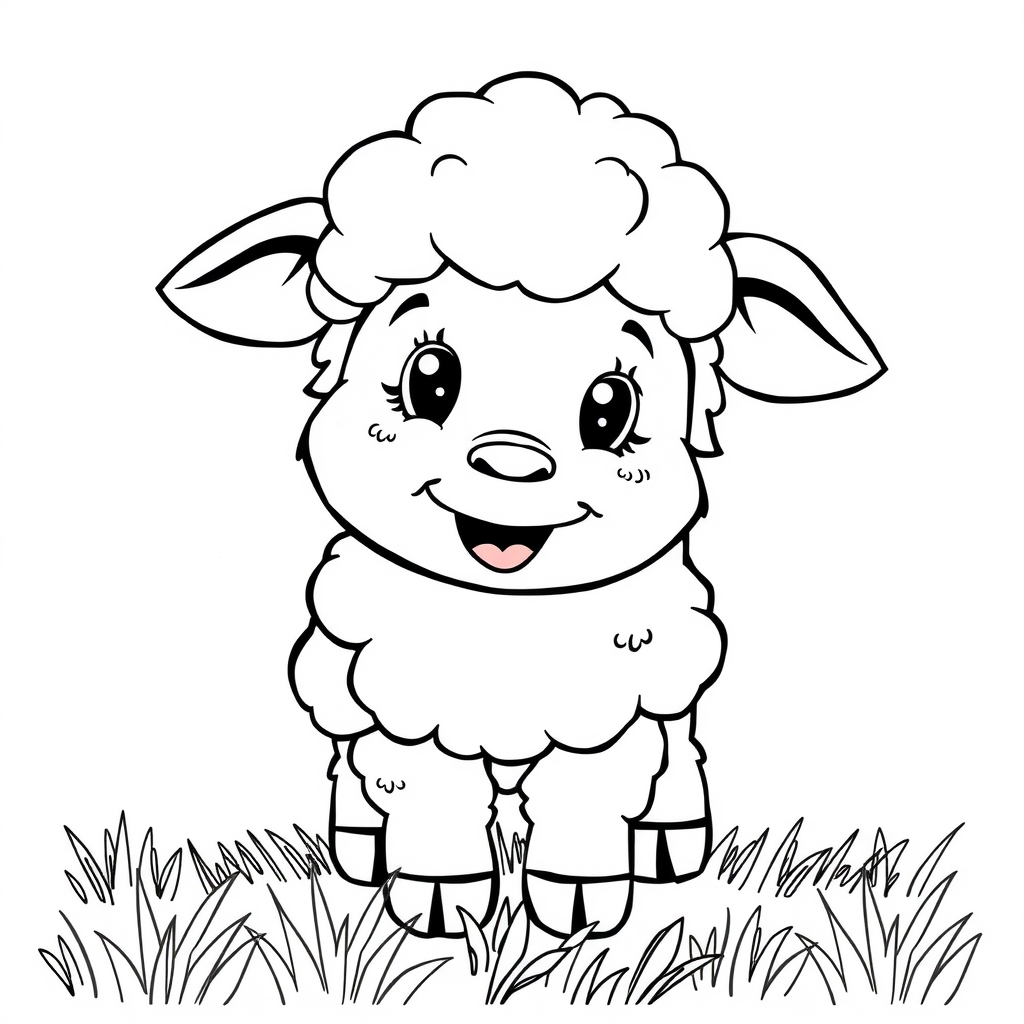 black and white happy sheep baby coloring book by मुफ्त एआई छवि जनरेटर - बिना लॉगिन के✨ | AIGAZOU