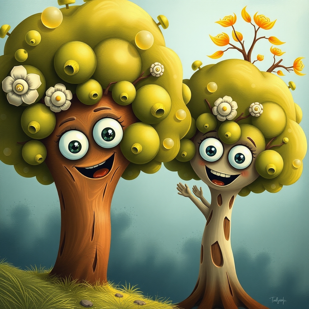 happy eyed cute trees by मुफ्त एआई छवि जनरेटर - बिना लॉगिन के✨ | AIGAZOU